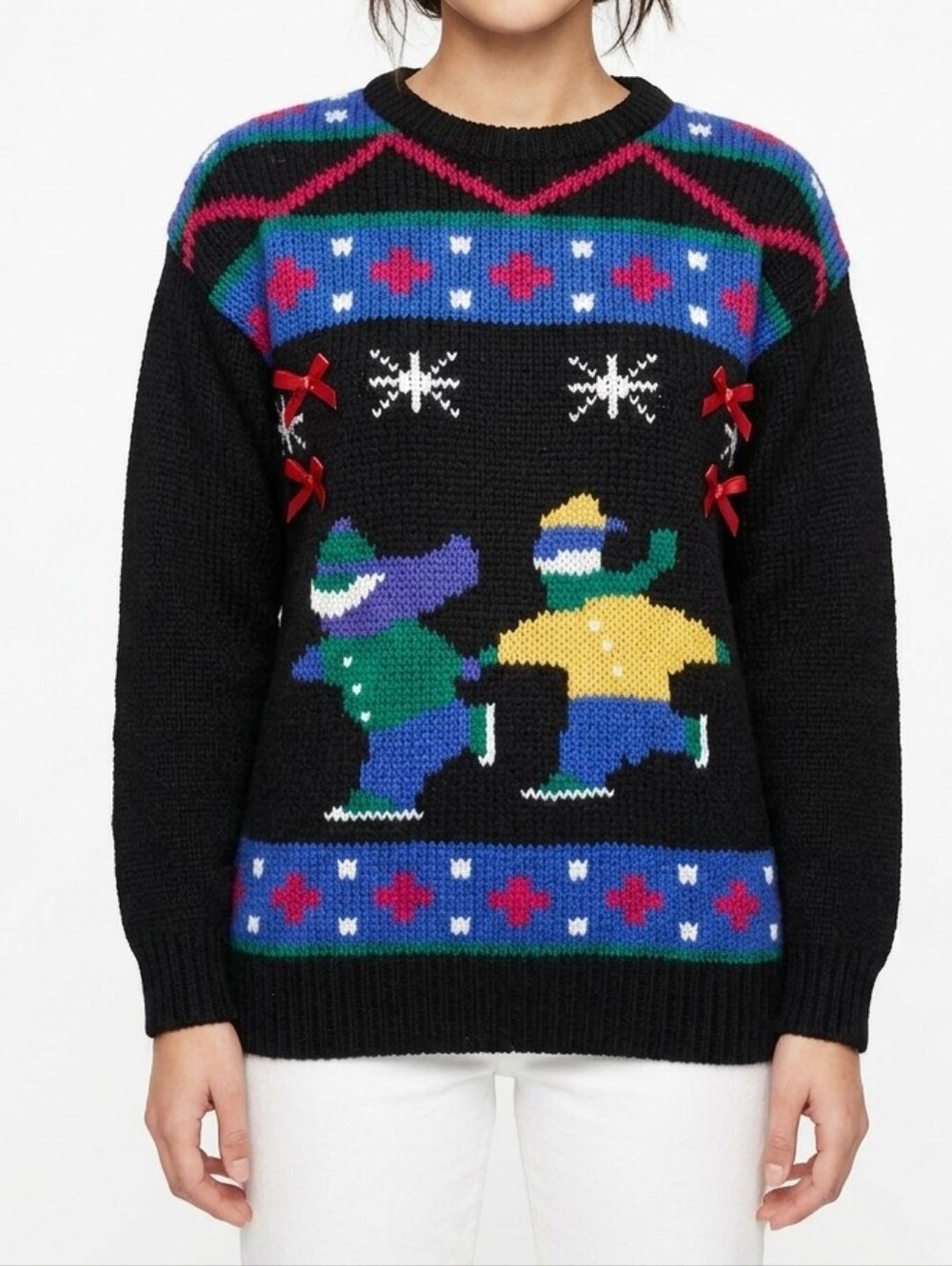 Vintage Christmas sweater ski Ice Skate Adell Barre Made In Korea